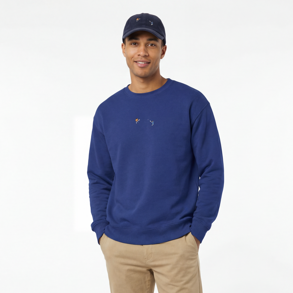 Man in Blue Sweatshirt with Lacrosse Players