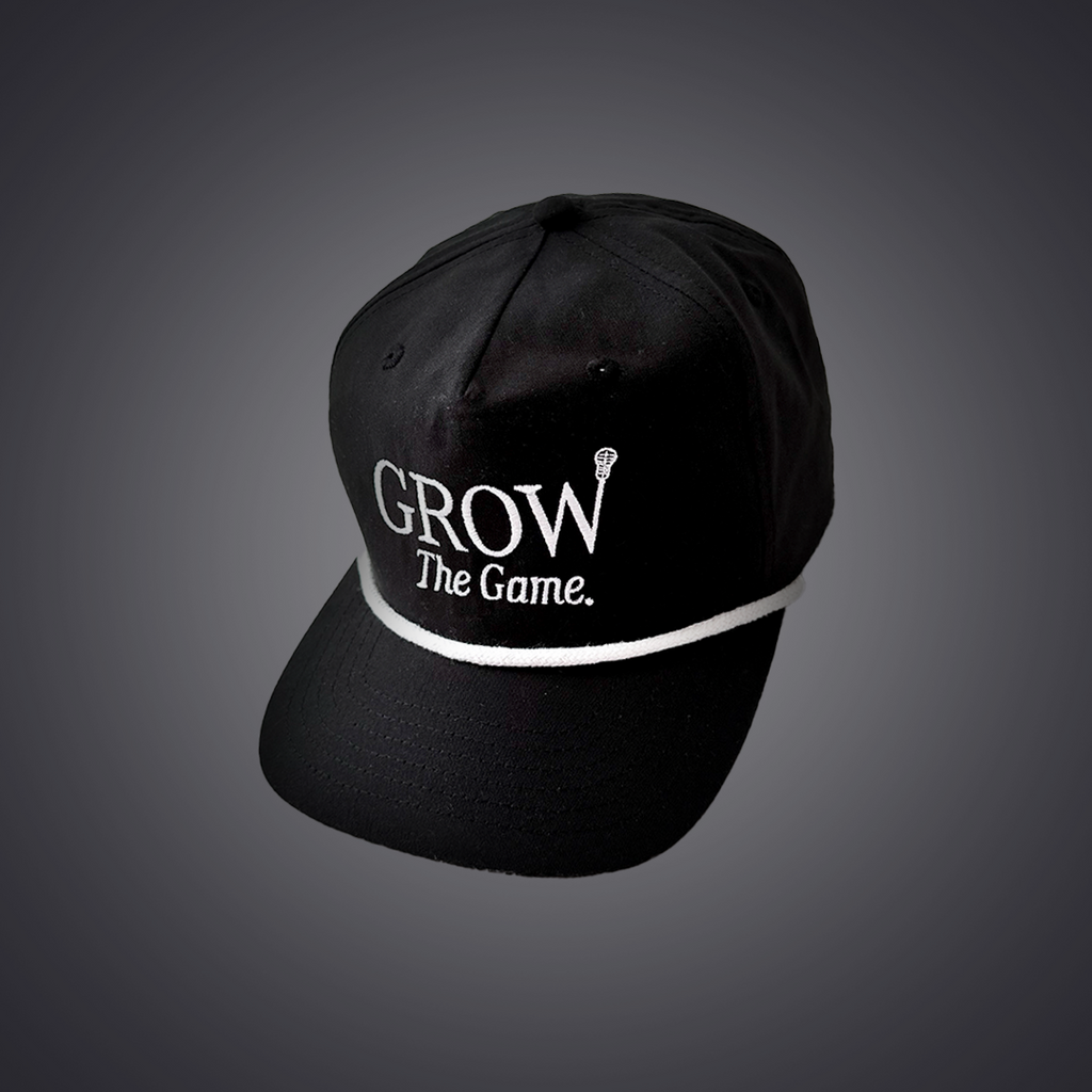 Black cap with 'Grow The Game' text on a gray background
